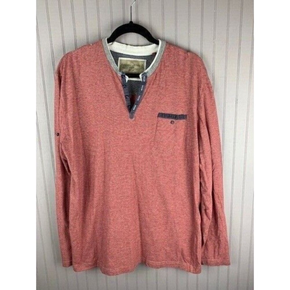 Angelo Litrico Size 2XL Mens Long Sleeve Henley Red Stripe